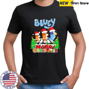 Bluey Merry Christmas Cartoon Dog Family and Santa Hats shirt
