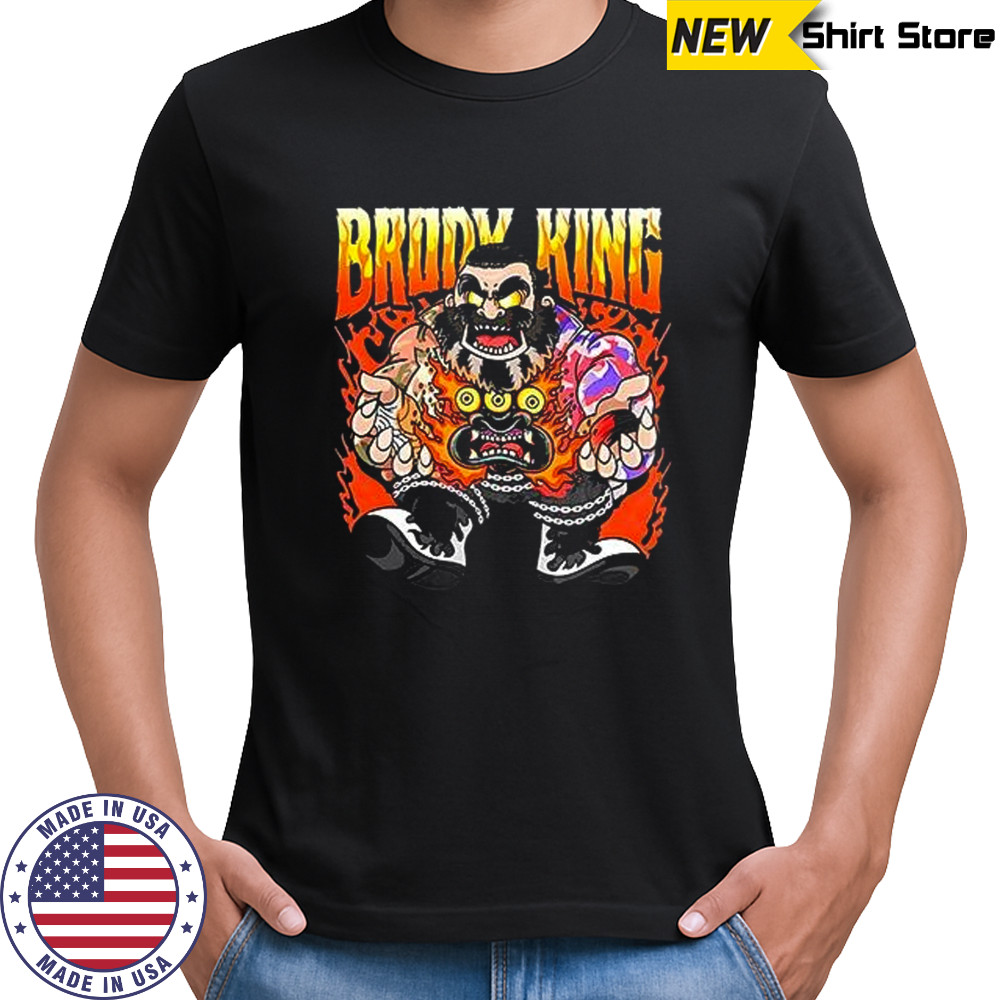 Brody King All Elite Wrestling Devil Demon Mask Flaming shirt