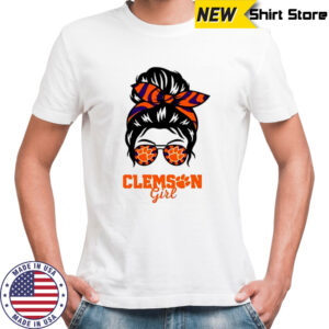 Clemson Tigers girl messy bun glasses shirt