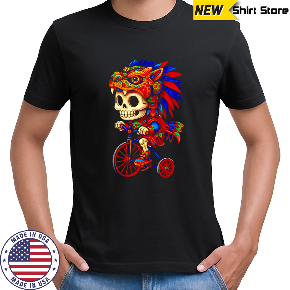Day Of The Dead Aztec Skeleton On A Bicycle shirt