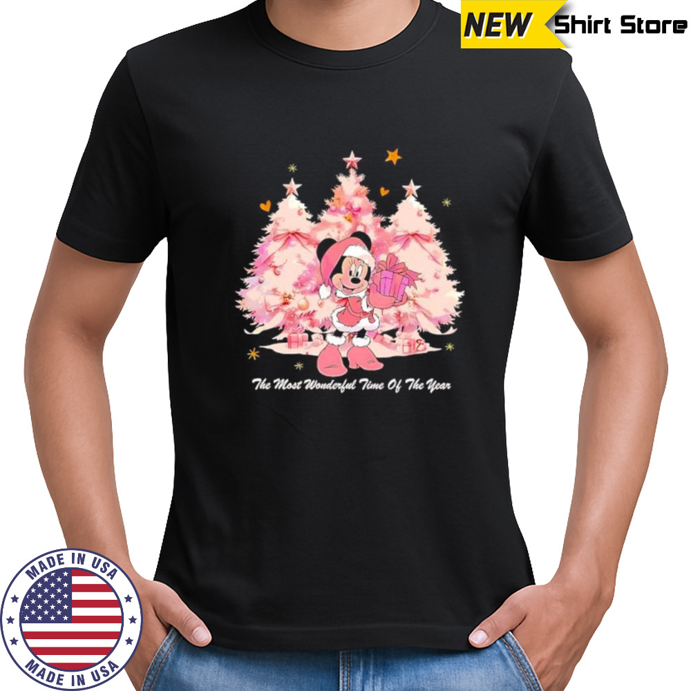 Disney Minnie Mouse Christmas Pink Tree The Most Wonderful Time Of The Year shirt