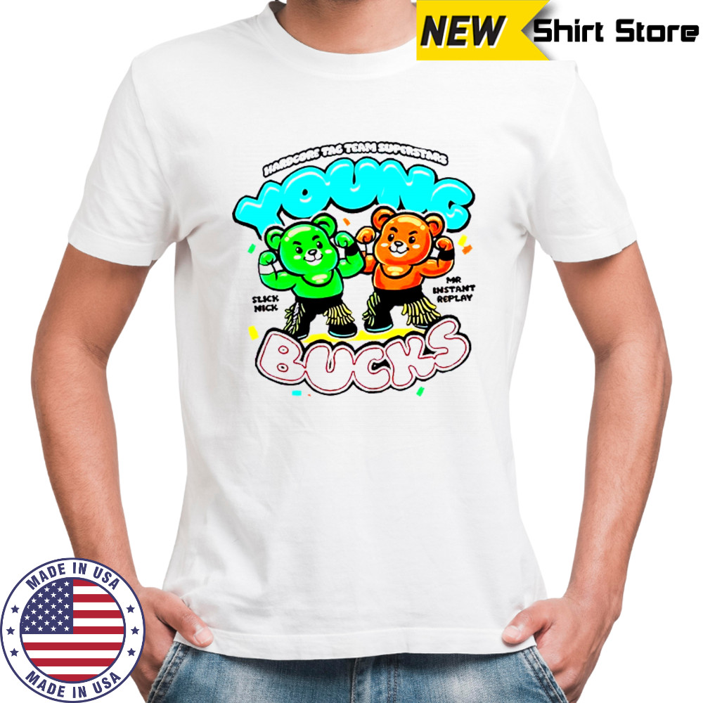 Hardcore Tag Team Superstars Young Bucks Slick Nick and Mr Instant Replay Bear shirt