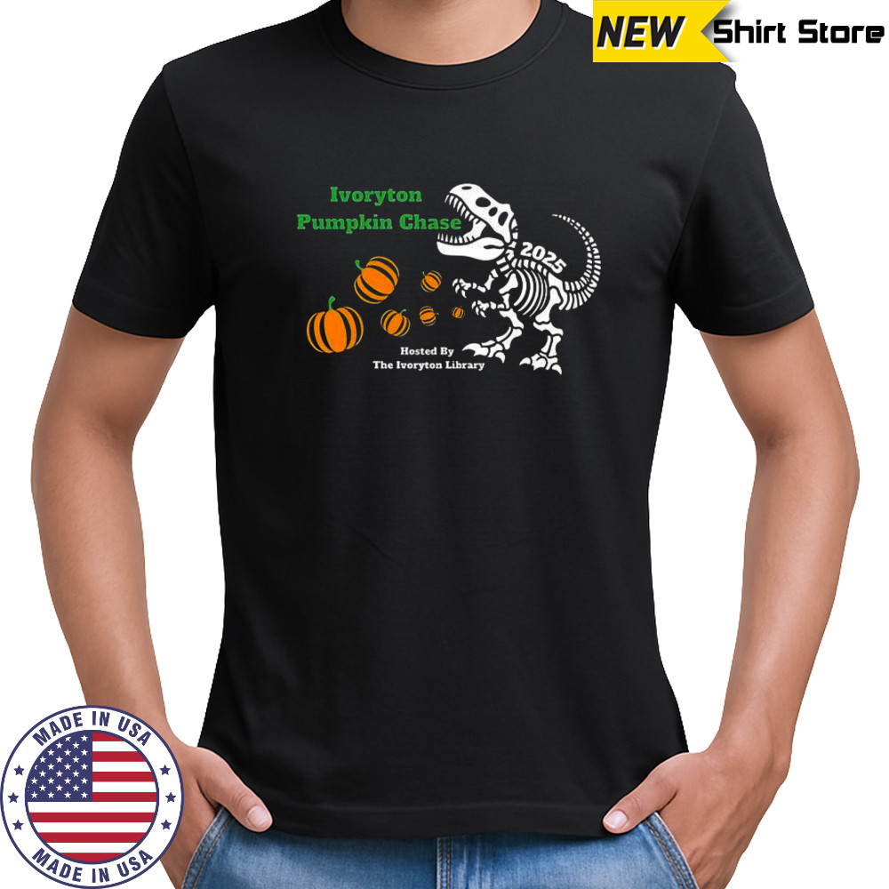 Ivoryton Pumpkin Chase Hosted By The Ivoryton Library T-Rex skeleton shirt