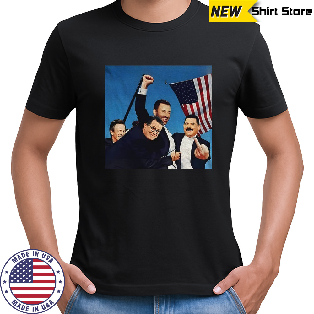 Jimmy Kimmel Stephen Colbert and Seth Meyers fighting American flag shirt