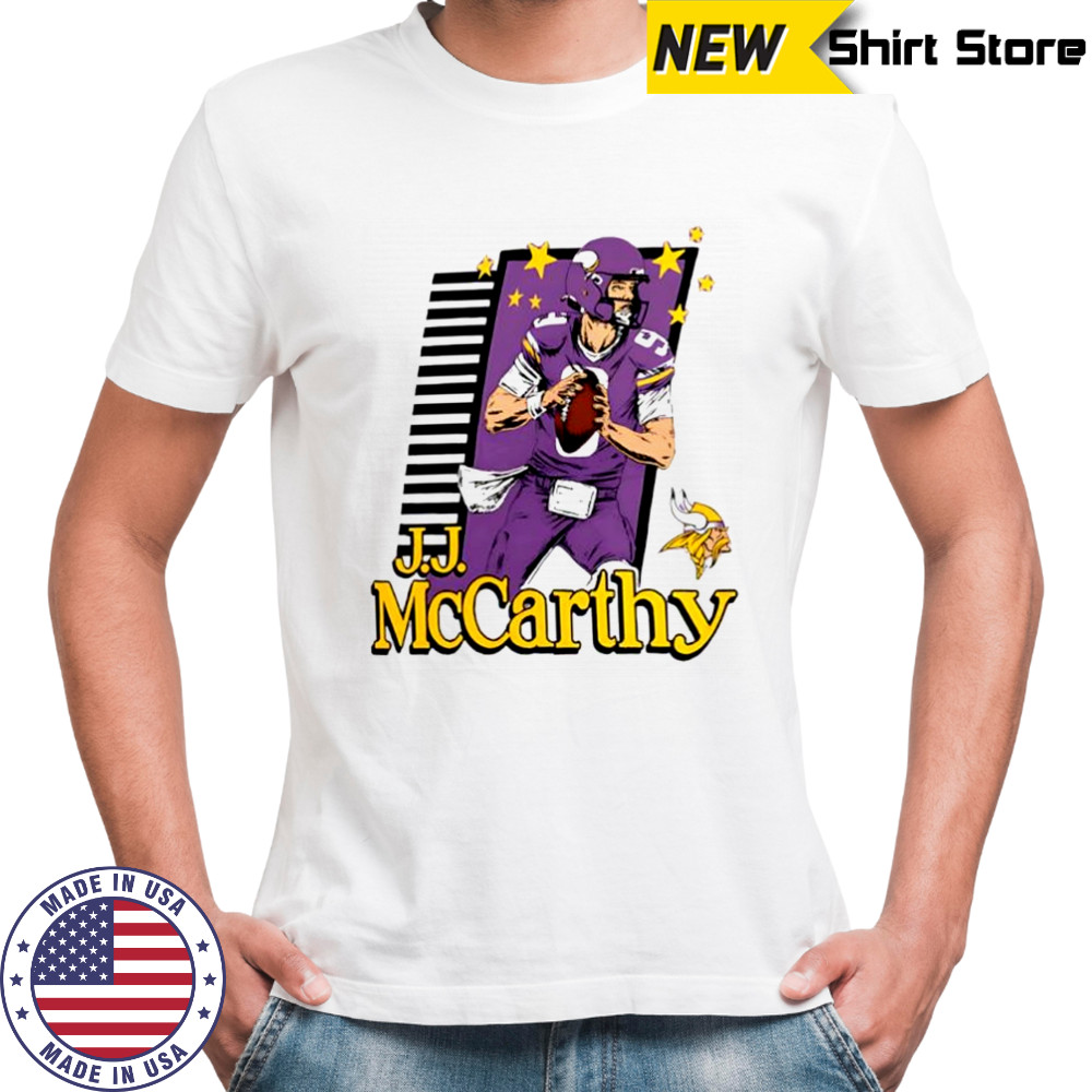 J.J. McCarthy Minnesota Vikings homage purple caricature player shirt