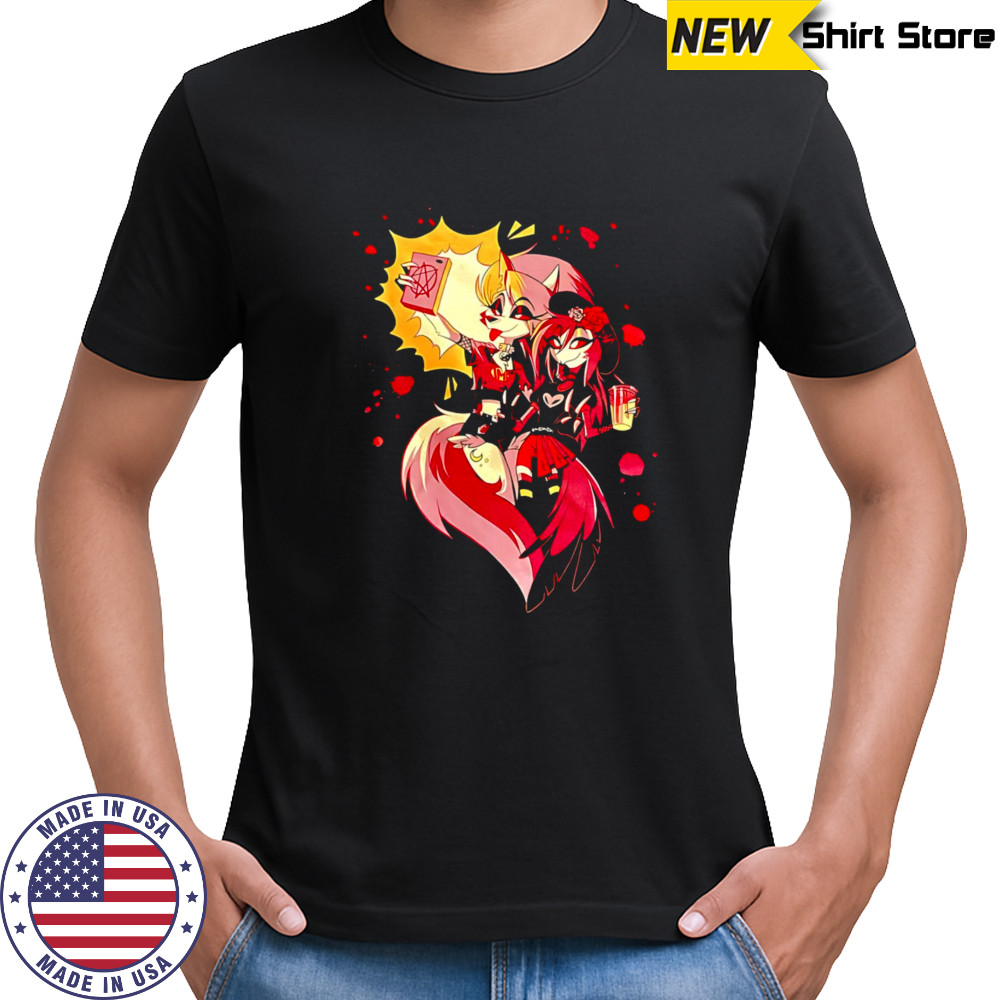 Loona and Octavia Helluva Boss Characters Anime Cartoon Selfie Graphic shirt