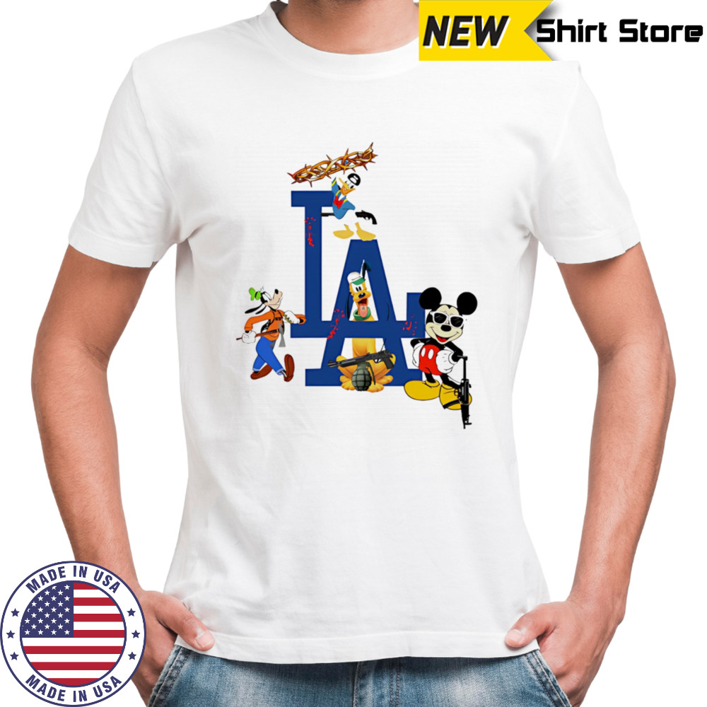 Los Angeles Dodgers Disney cartoon character mashup shirt