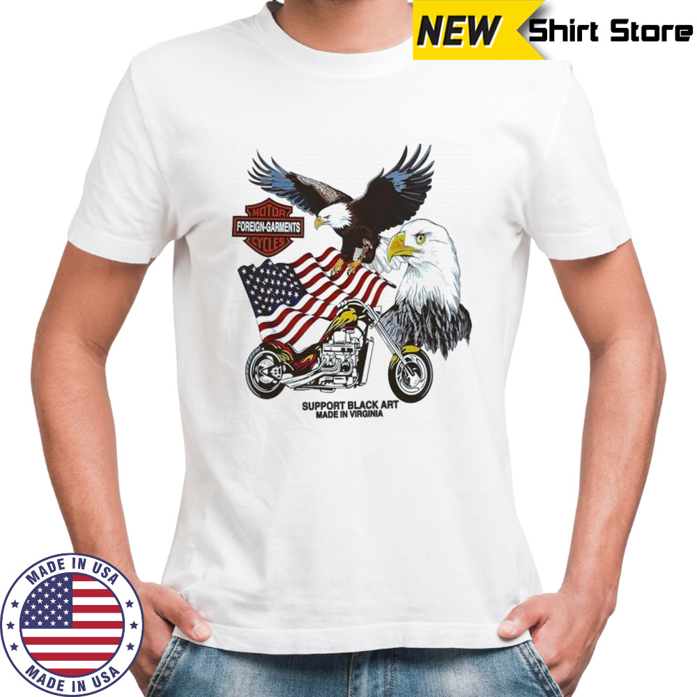 Motor foreign support black art made in virginia garments cycles bootleg harley shirt