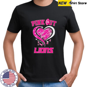 Pink out Detroit Lions Breast Cancer diamond heart shirt