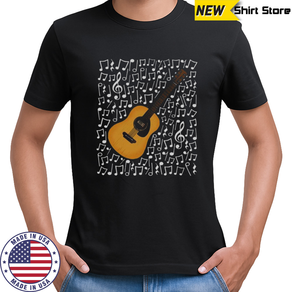 Premium Acoustic Guitar Musical Notes Guitarist Music Teacher Songwriter T-Shirt