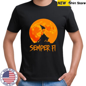 Semper Fi Flag on a Hill and Full Moon Graphic shirt