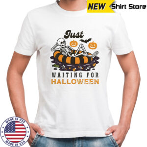 Skeleton summer beach just waiting for Happy Halloween 2025 shirt