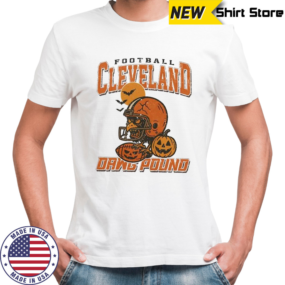 Skull crow pumpkin football Cleveland Dawg Pound shirt