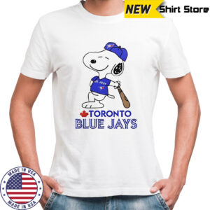 Snoopy in a Toronto Blue Jays baseball logo shirt