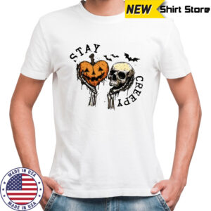Stay Creepy Retro Dripping Heart Skeleton Hand Spooky Halloween shirt
