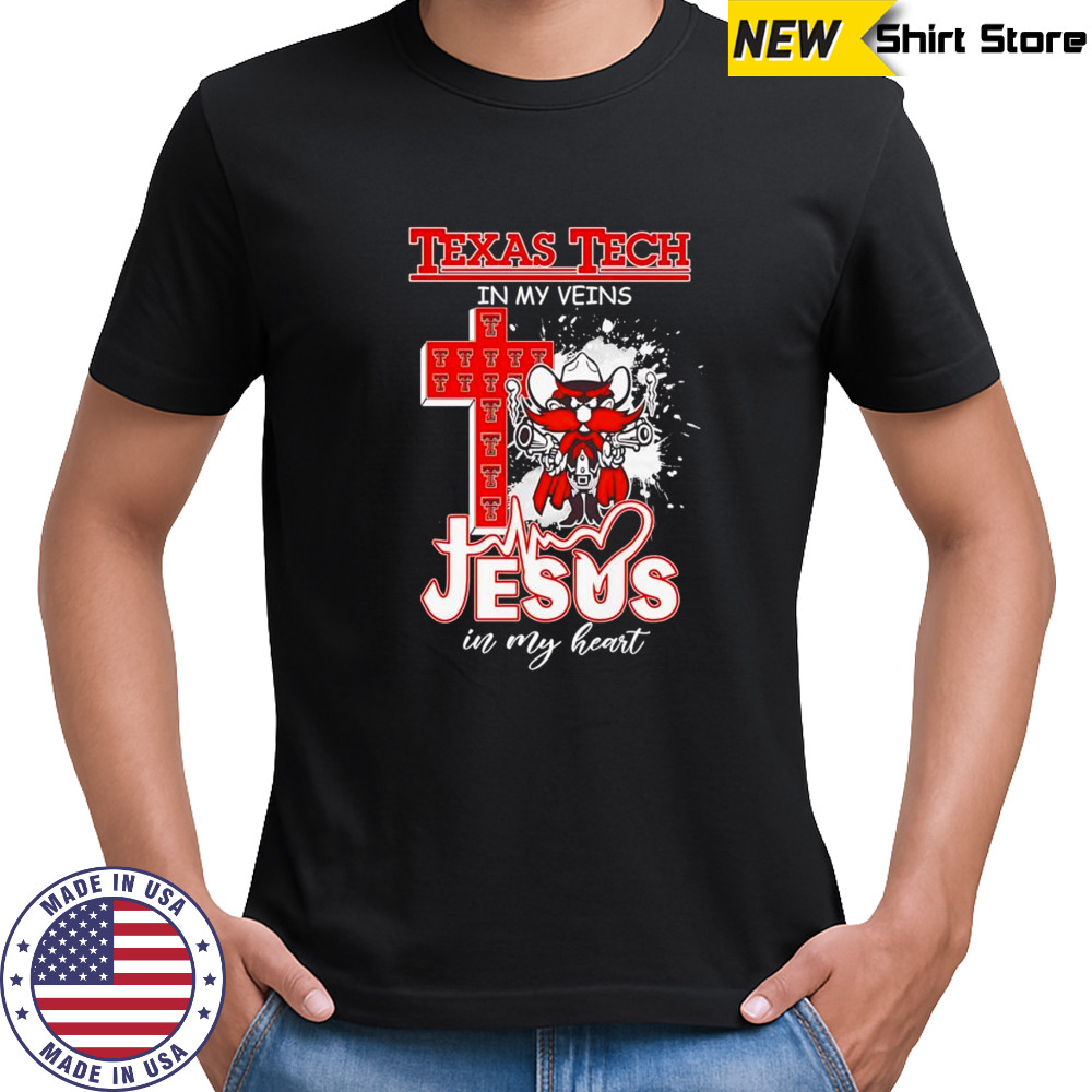 Texas Tech Red Raiders in my veins and Jesus in my heart Christian football lover mascot shirt Texas Tech Red Raiders in my veins and Jesus in my heart Christian football lover mascot shirt