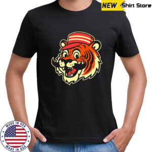 Tiger Face Mustache Red Striped Hat Cartoon shirt