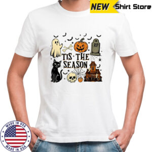 Tis The Season Ghost Halloween Pumpkin Spooky Vibes Cat shirt