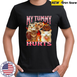 Cats my tummy hurts graphic meme shirt