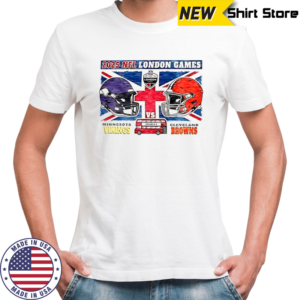 Cleveland Browns vs Minnesota Vikings 2025 NFL London Gameday helmets flag shirt