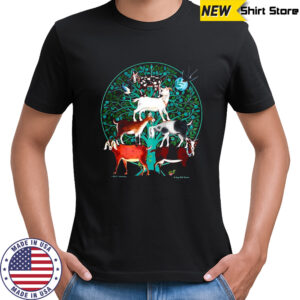 Goat tree swallow folk art style shirt