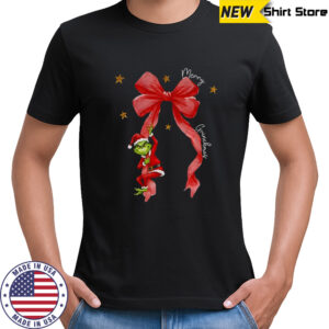 Merry Greenmas Coquette Christmas Bow Grinch Santa shirt