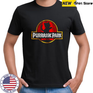 Purrassic Park Jurassic Park logo parody shirt
